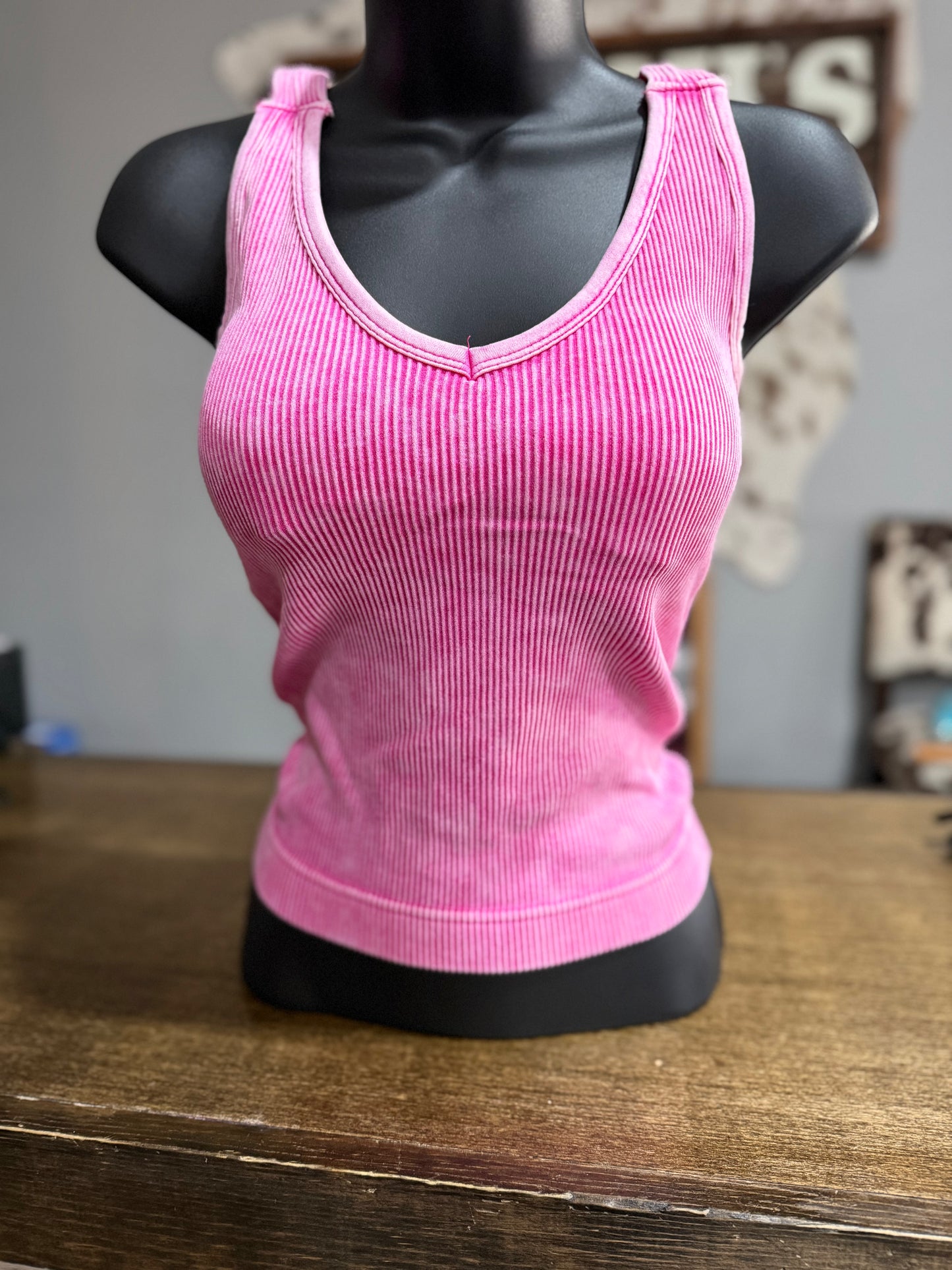 Hot Pink Bra Padded Mineral Wash Tank