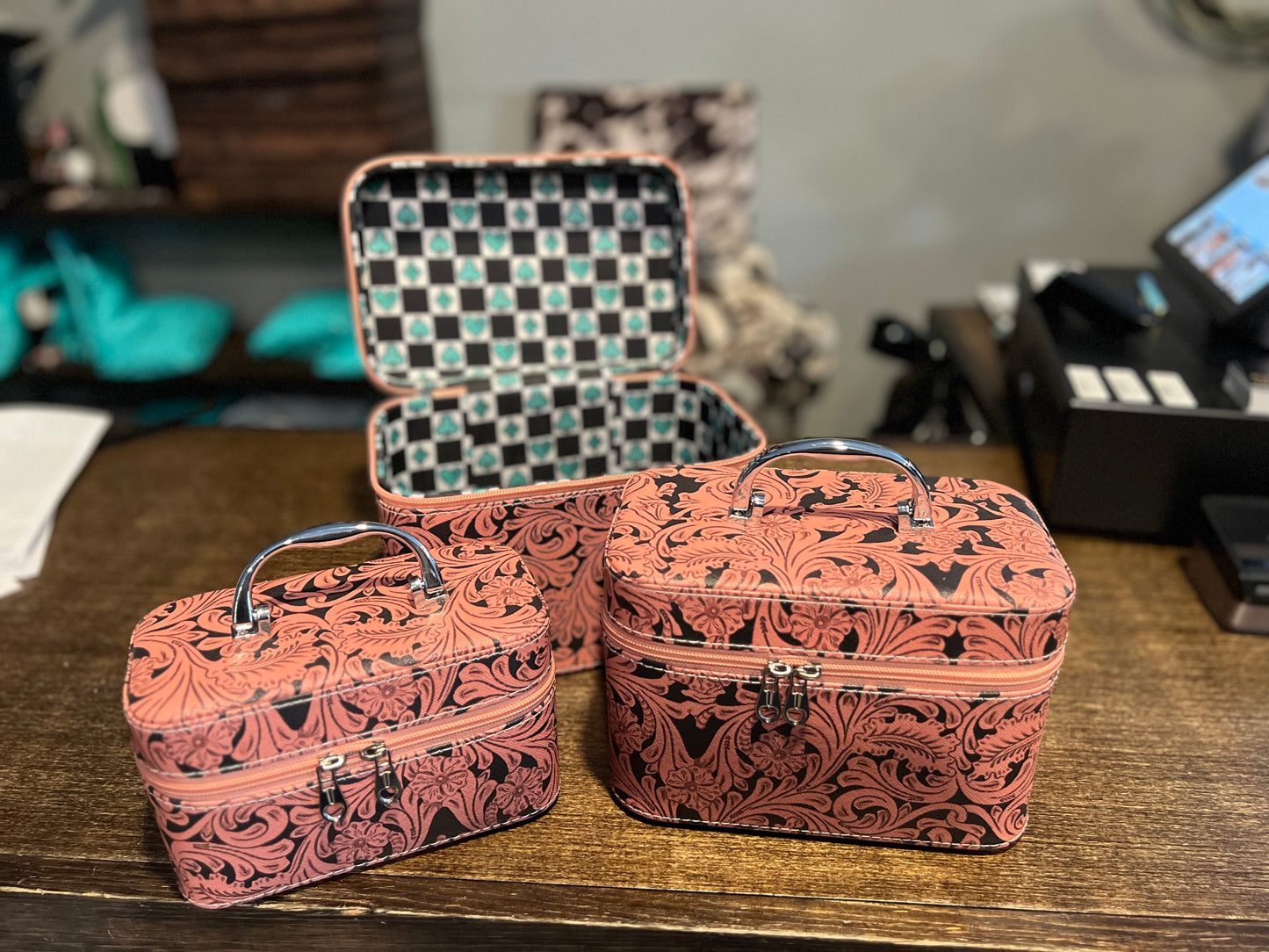 Set of 3 Faux Tooled Travel Boxes