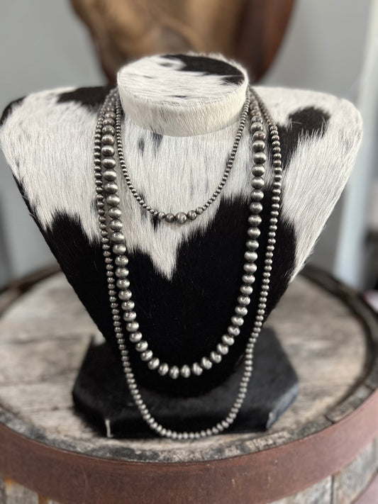 3 Strand Faux Silver Pearl 30” Necklace