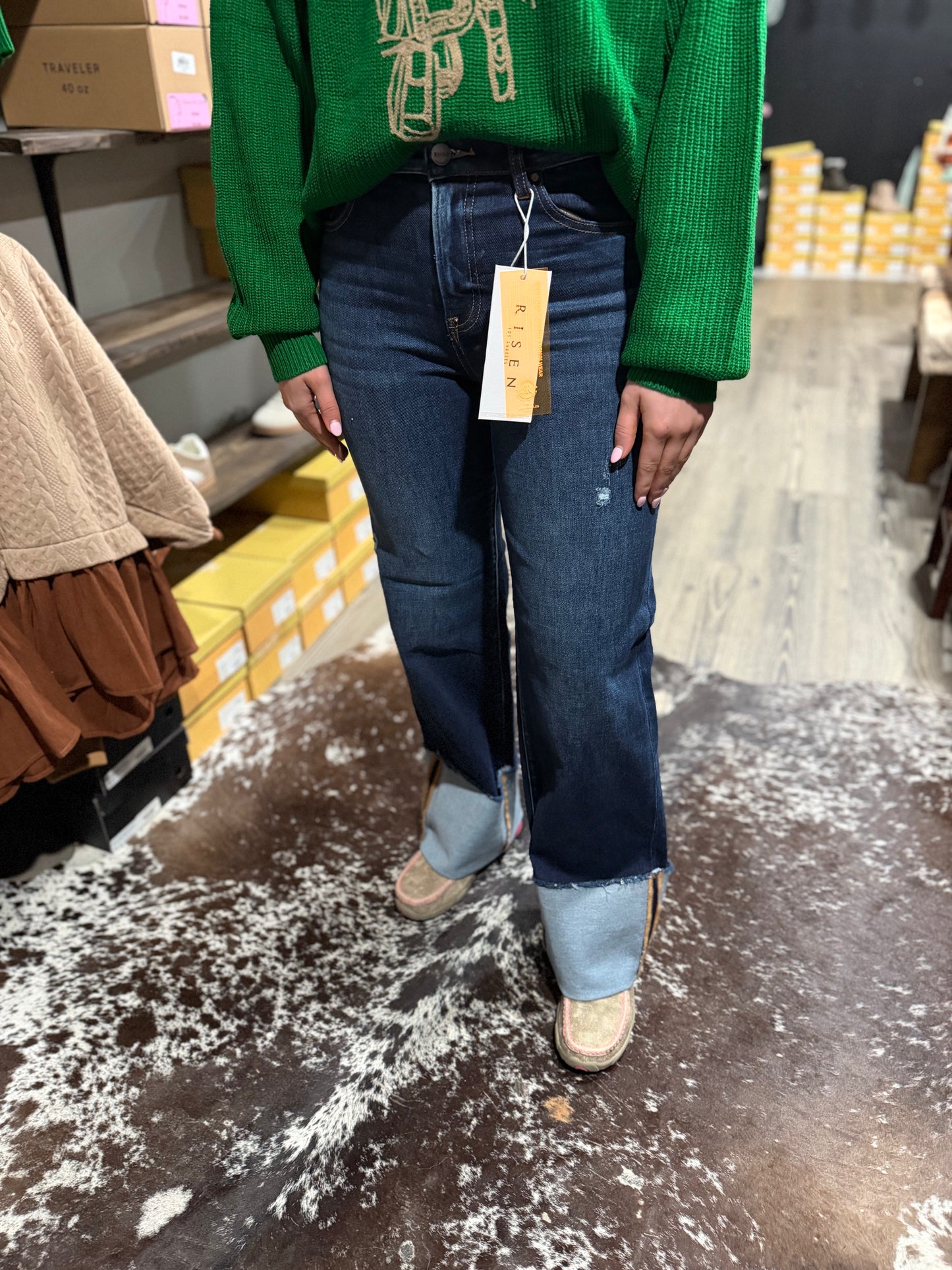 Deep Blue Cuffed Risen Jeans