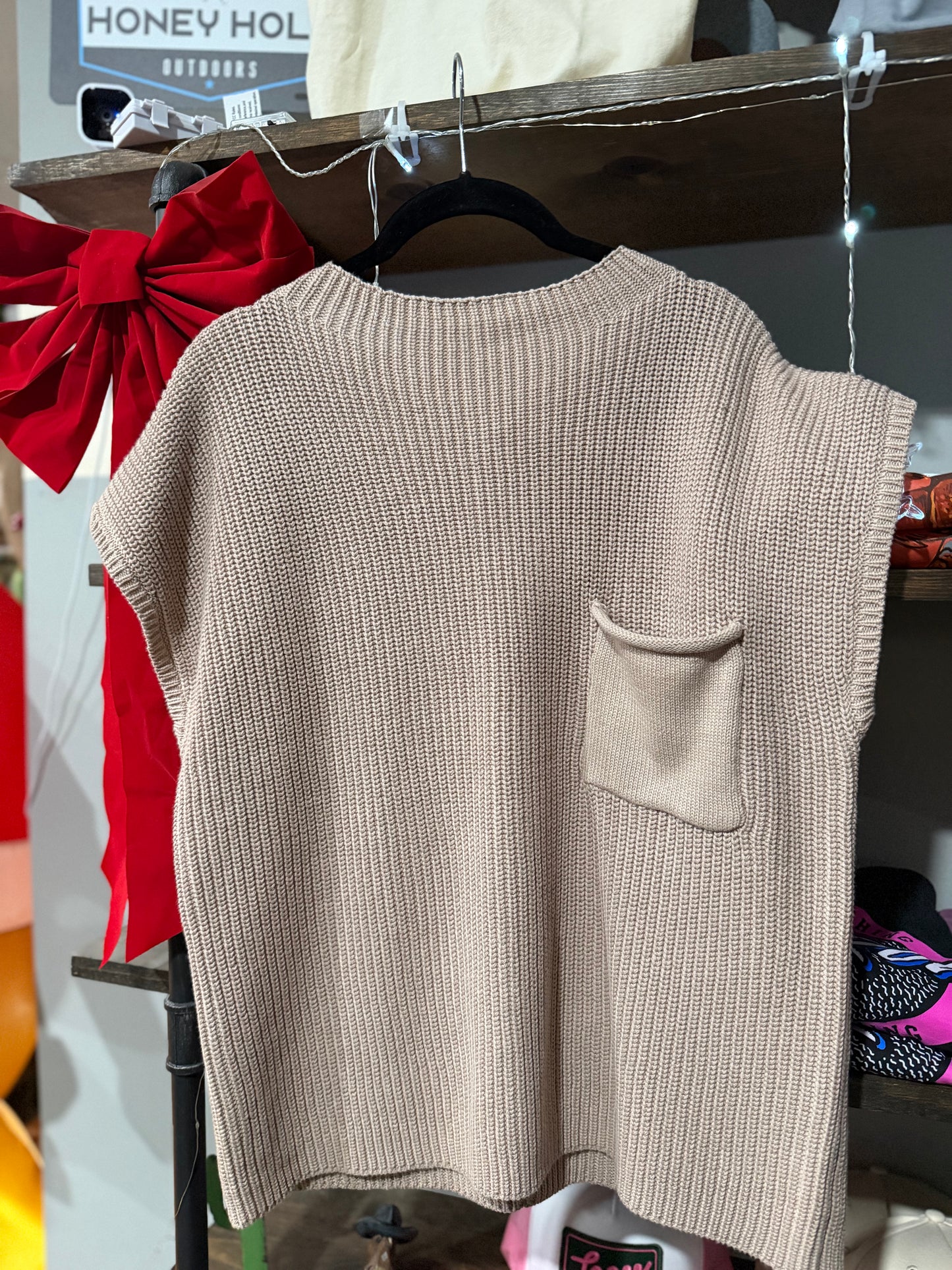 Light Mocha Thick Short Sleeve Sweater