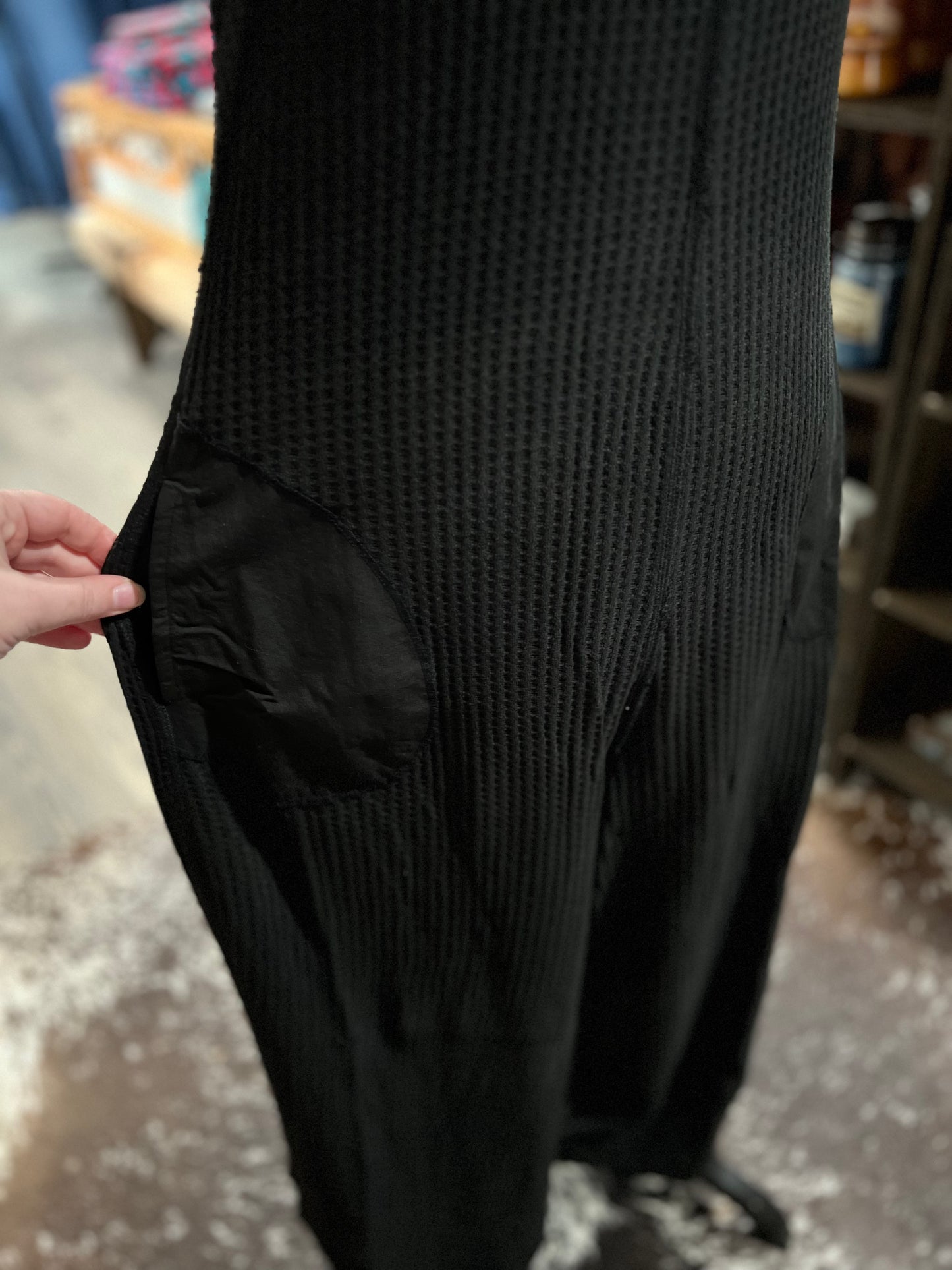 Midnight Waffle Knit Overalls