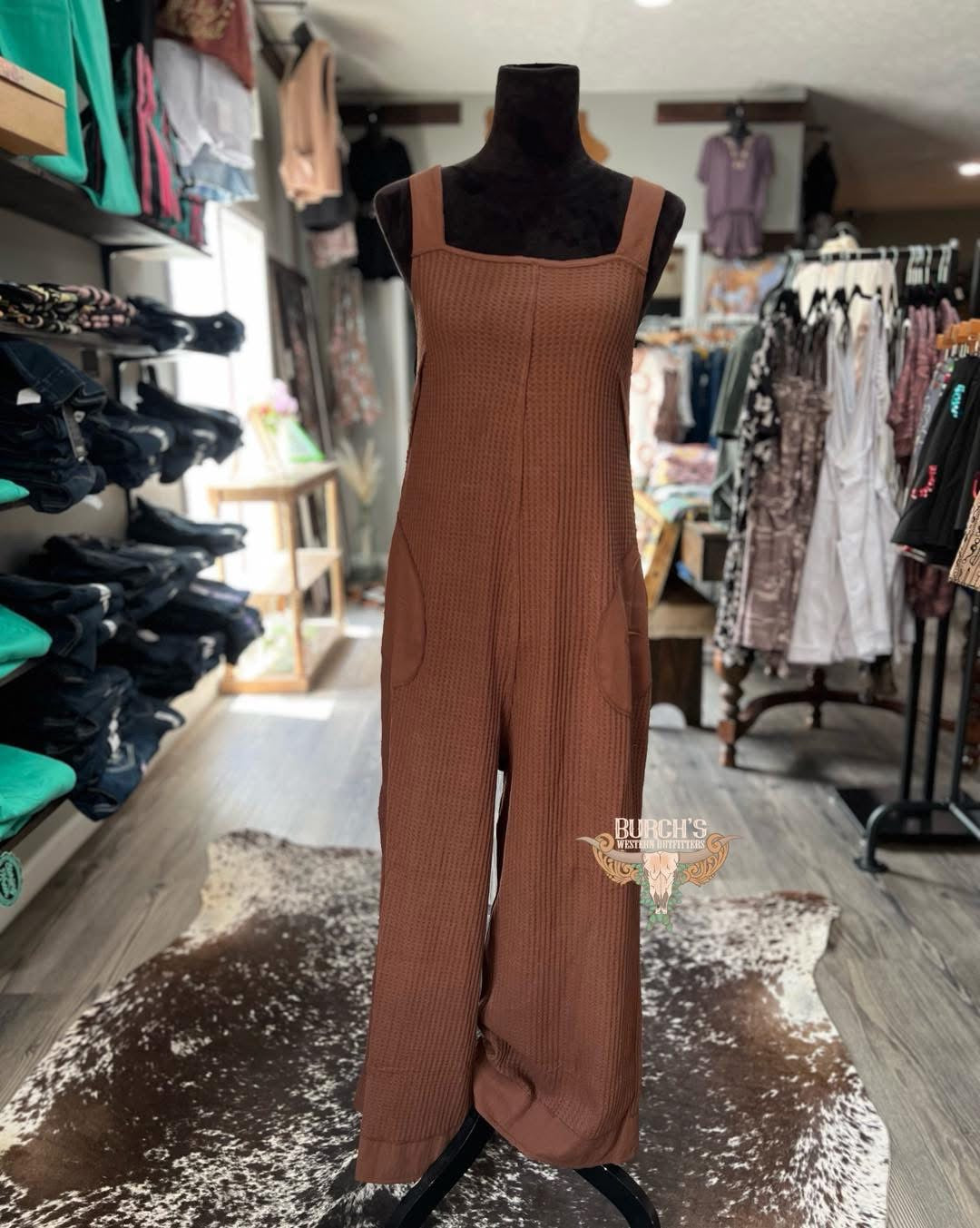 Mocha Waffle Knit Overalls