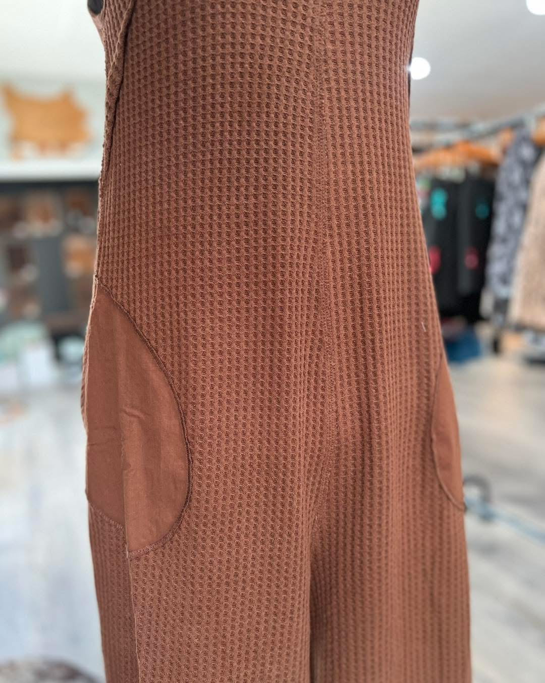 Mocha Waffle Knit Overalls