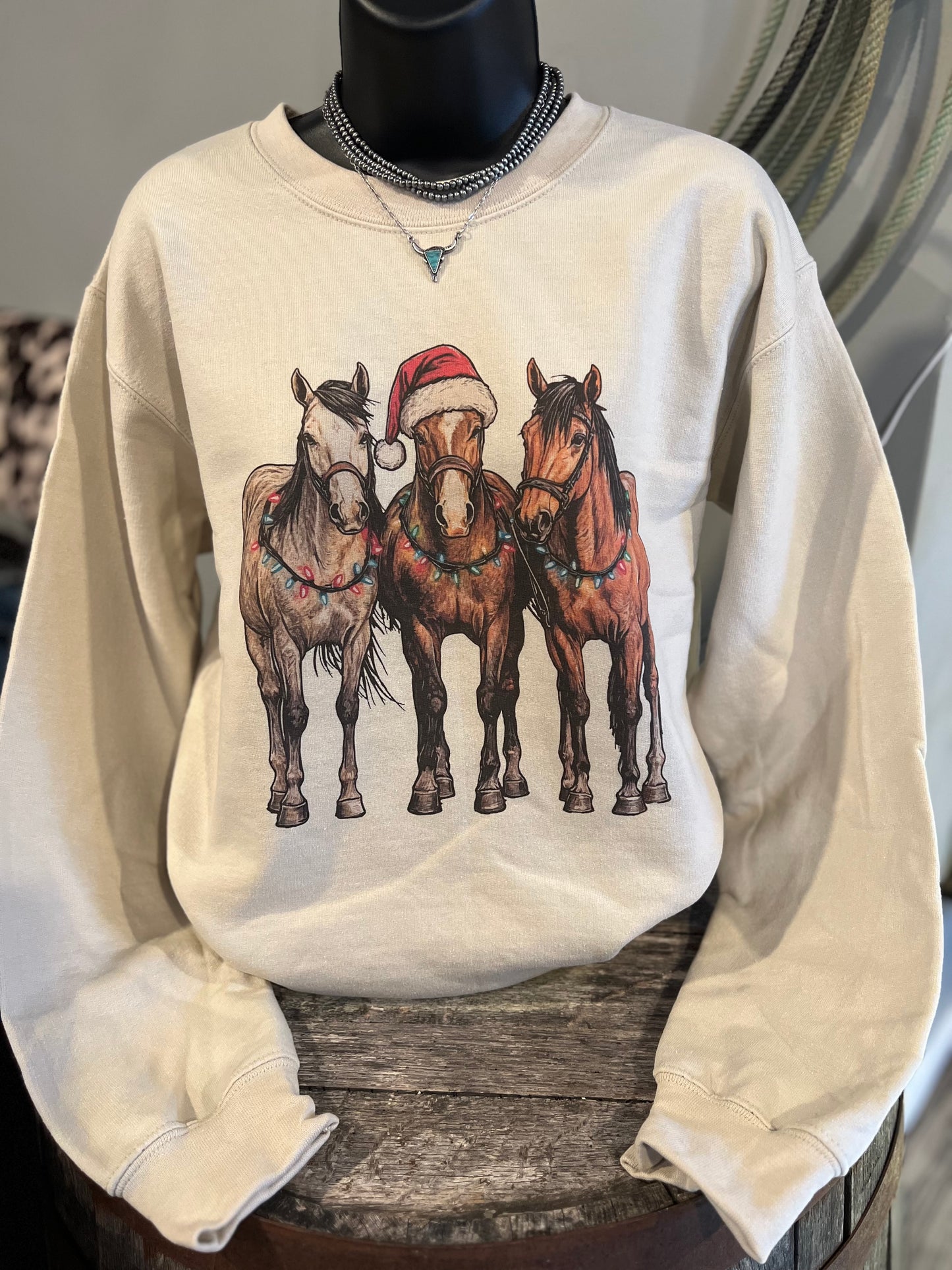 Three Horses Christmas Sweatshirt