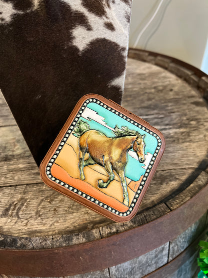 Horse Faux Tooled Leather Mini Travel Jewelry Case