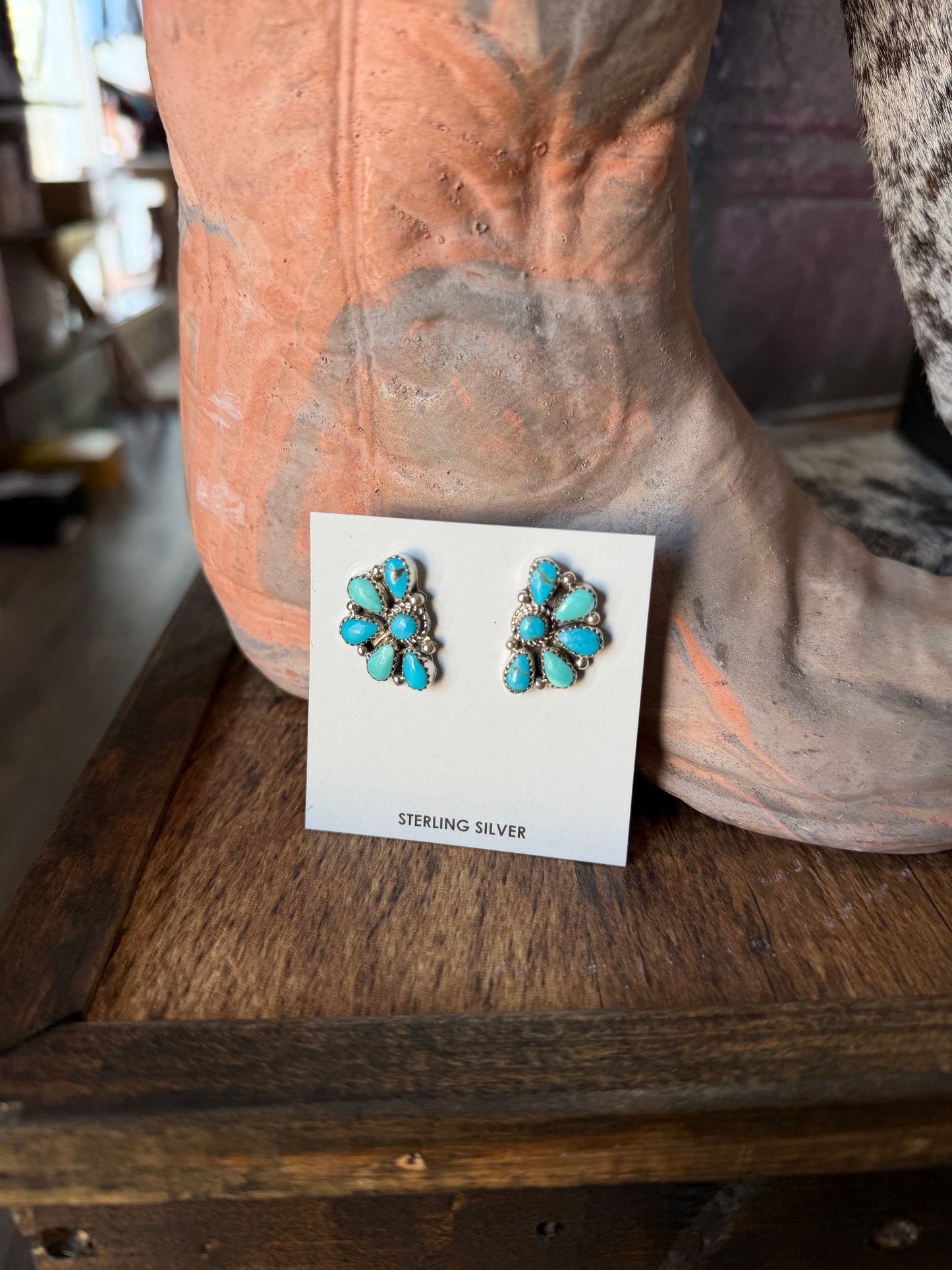 Multi Stone Half Cluster Turquoise Studs