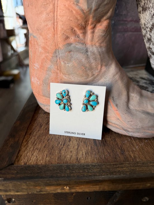 Multi Stone Half Cluster Turquoise Studs