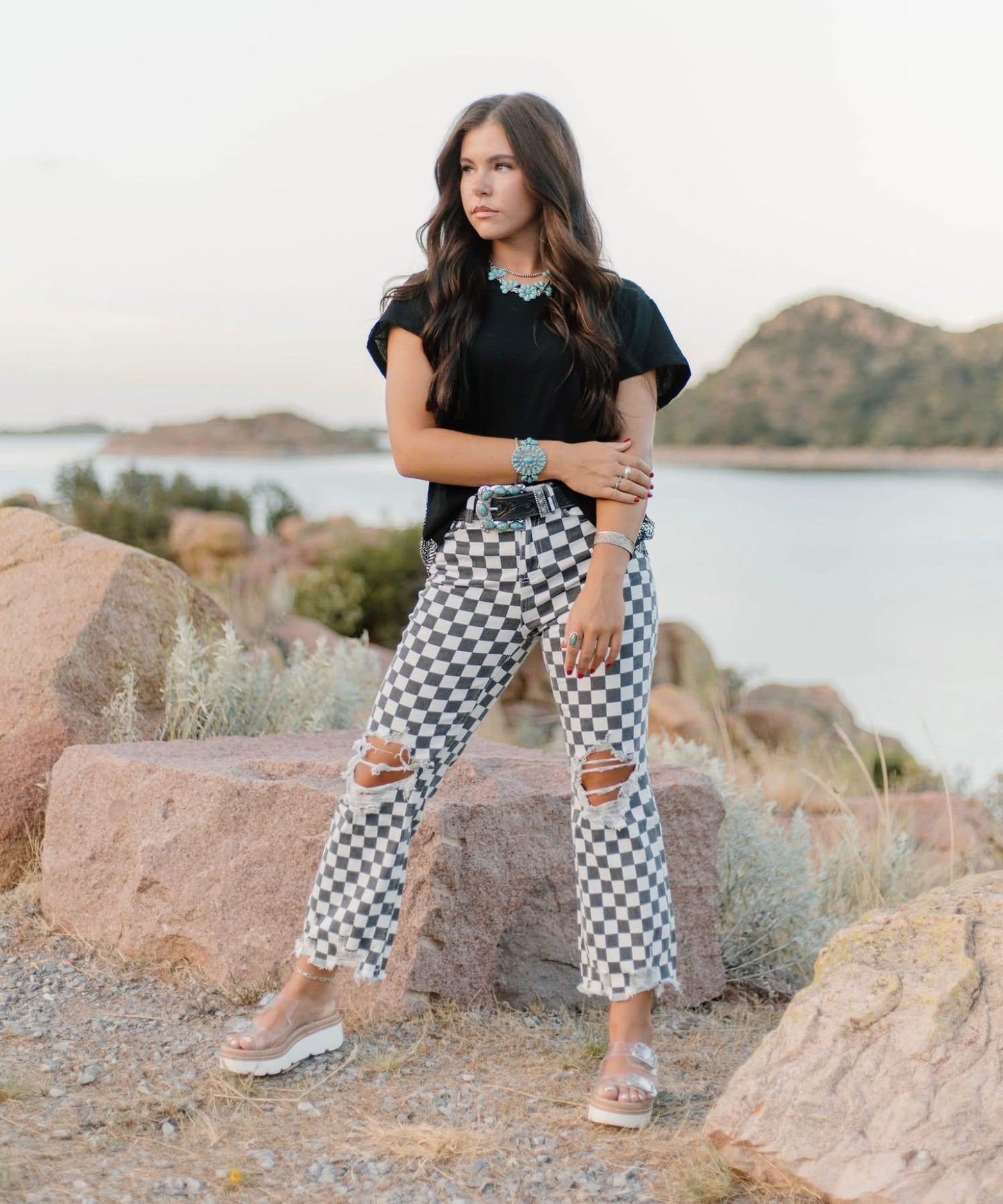 Checkered Ripped Jeans