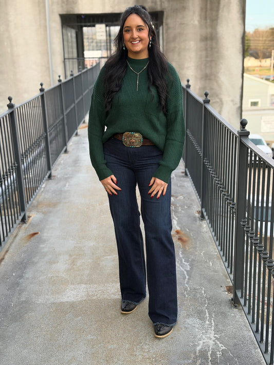 Hunter Green Knit Sweater Top