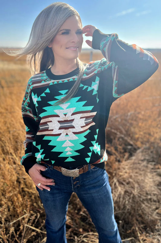 Turquoise Aztec Sweater