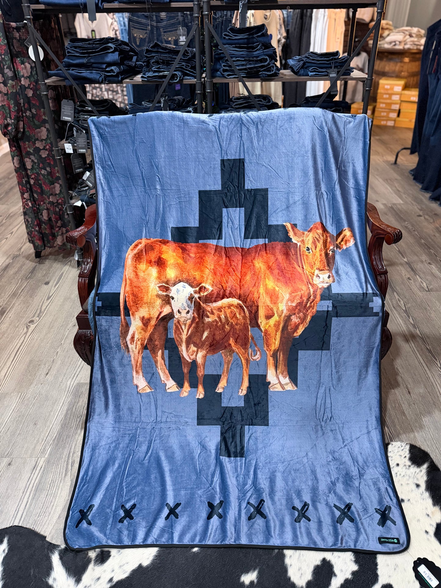 Patchwork Cow & Calf Reversible Blanket
