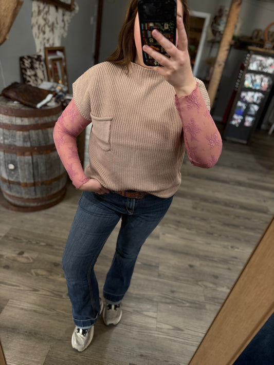 Light Mocha Short Sleeve Thick Sweater