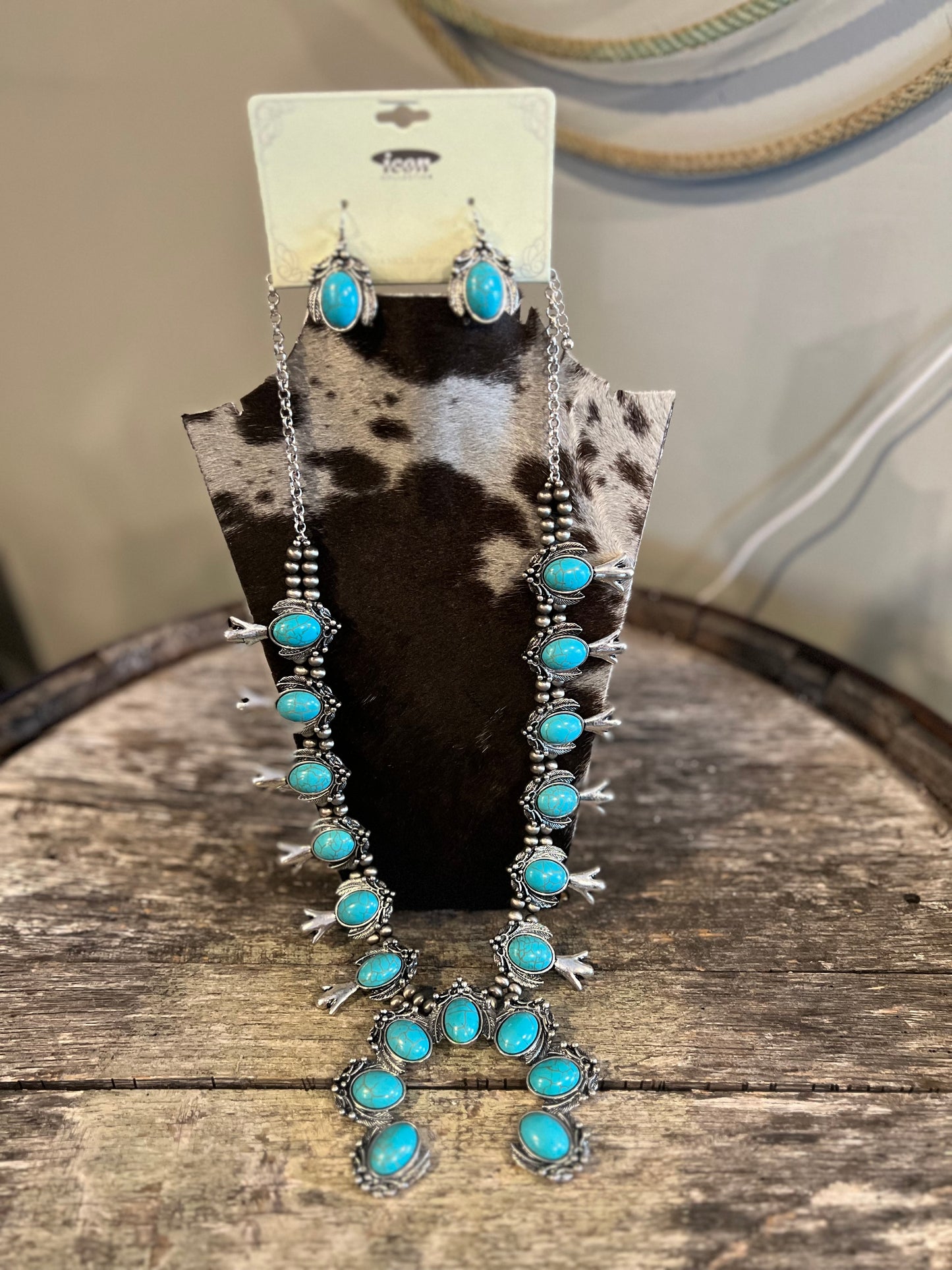 Faux Turquoise Squash Blossom Necklace