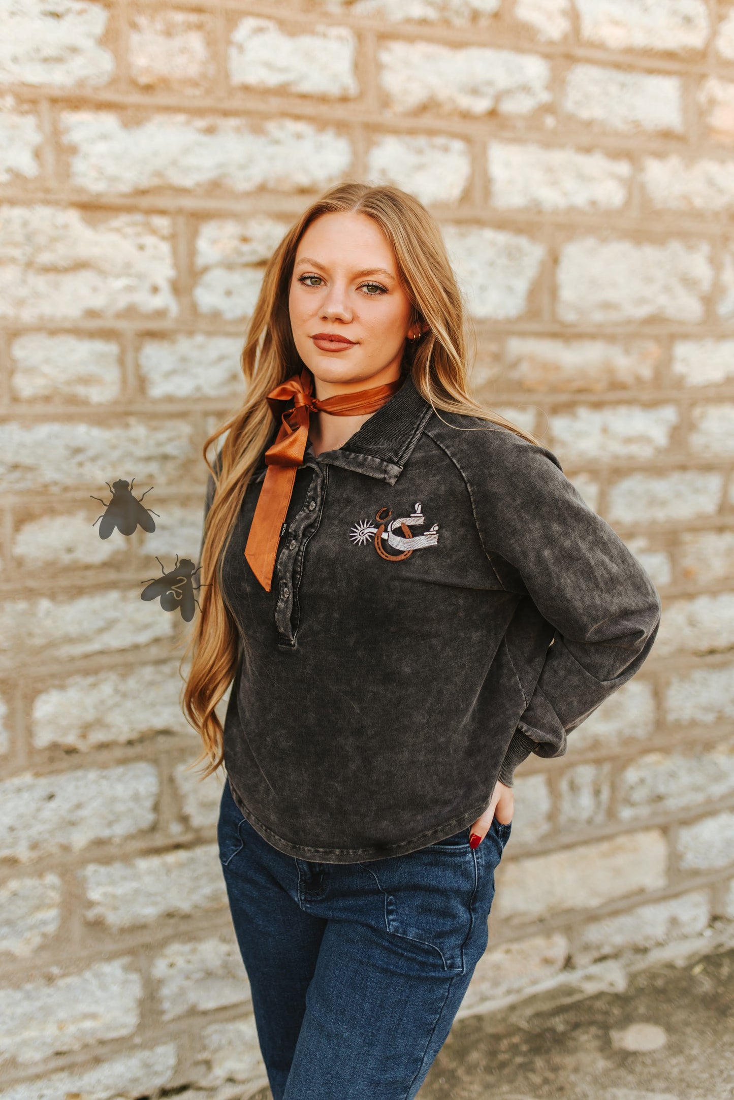 Rowel ‘Em Up Charcoal Embroidered Pullover