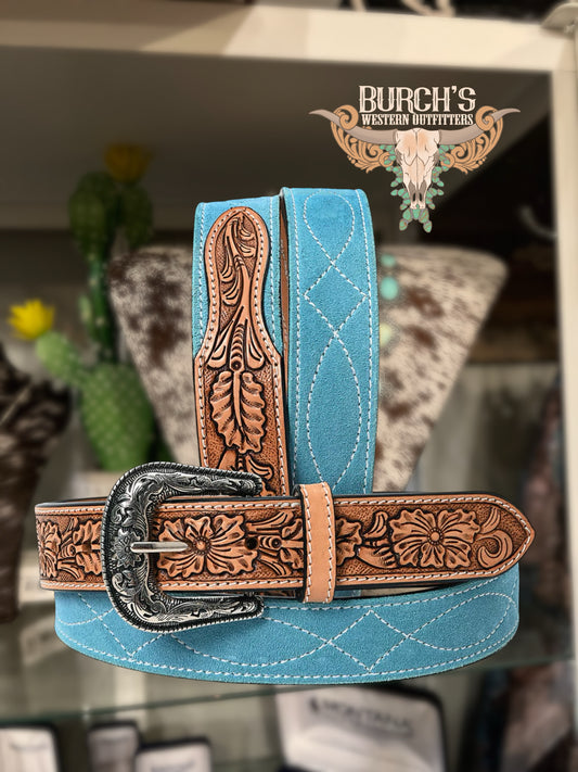 Buckin’ Shoots Suede Turquoise Tooled Belt