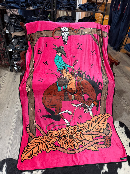 Pink Bronco Rodeo Reversible Blanket