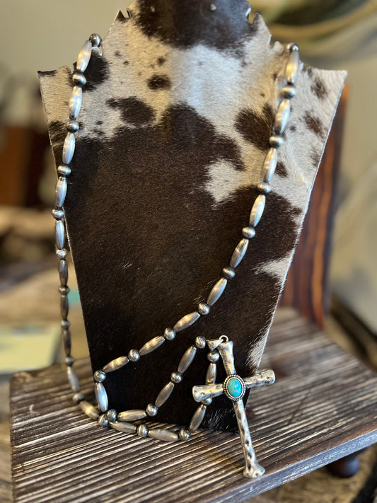 Torpedo Beads Cross Faux Necklace