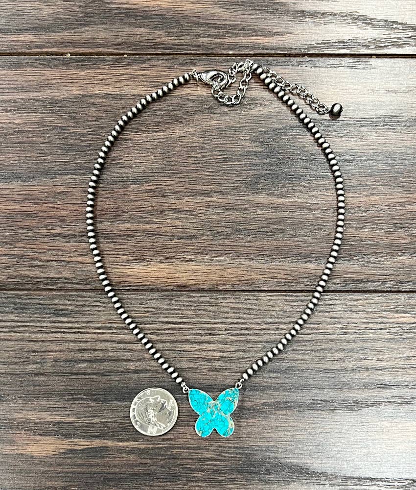 Turquoise Butterfly Faux Necklace