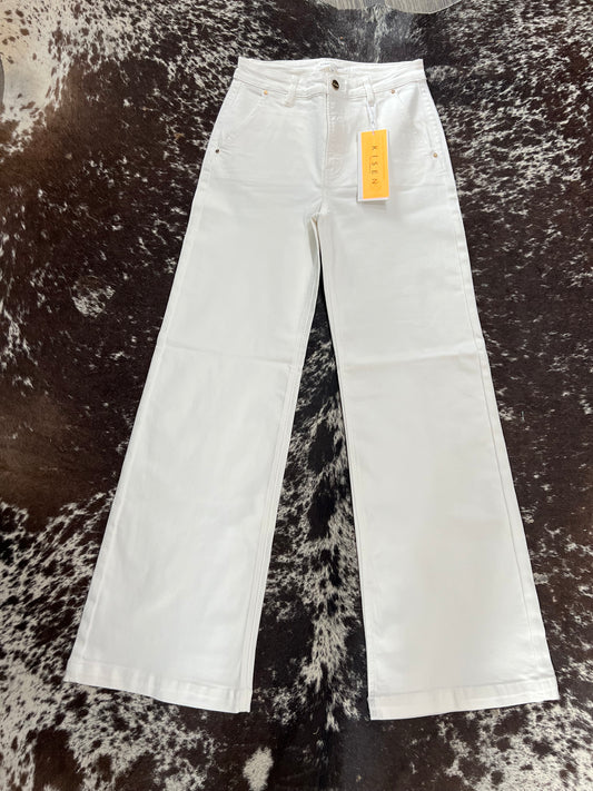 High Rise White Wide Pants