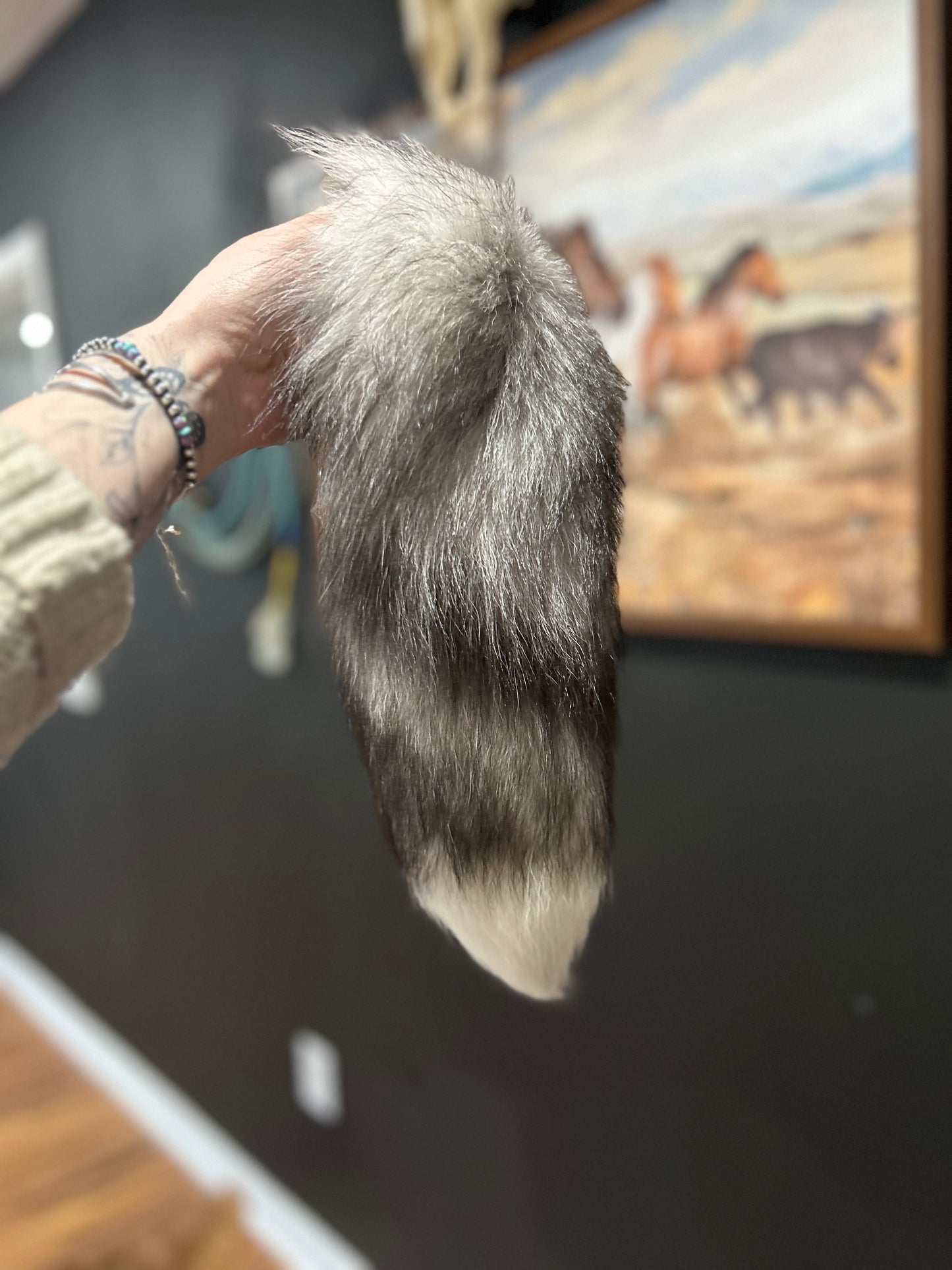 Gray Fox Tail Purse Charm