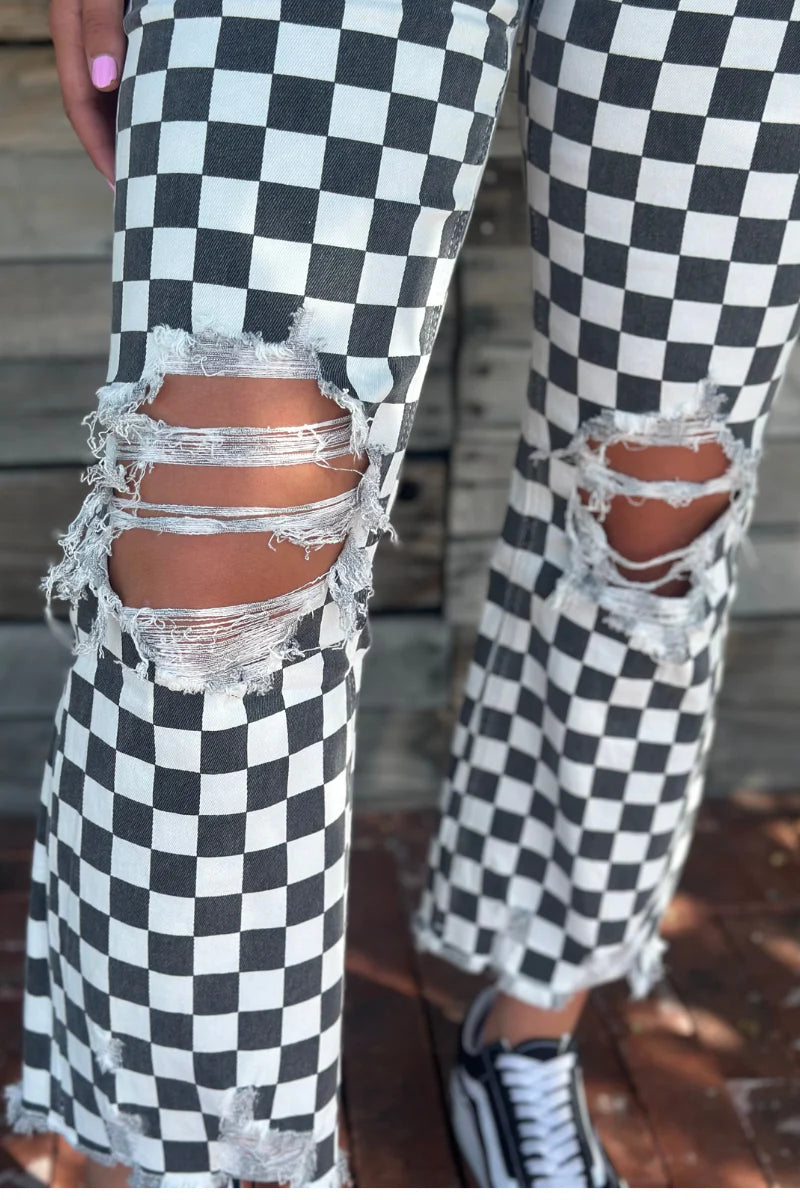 Checkered Ripped Jeans