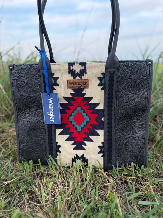 Wrangler Tooled Aztec Tote - Black