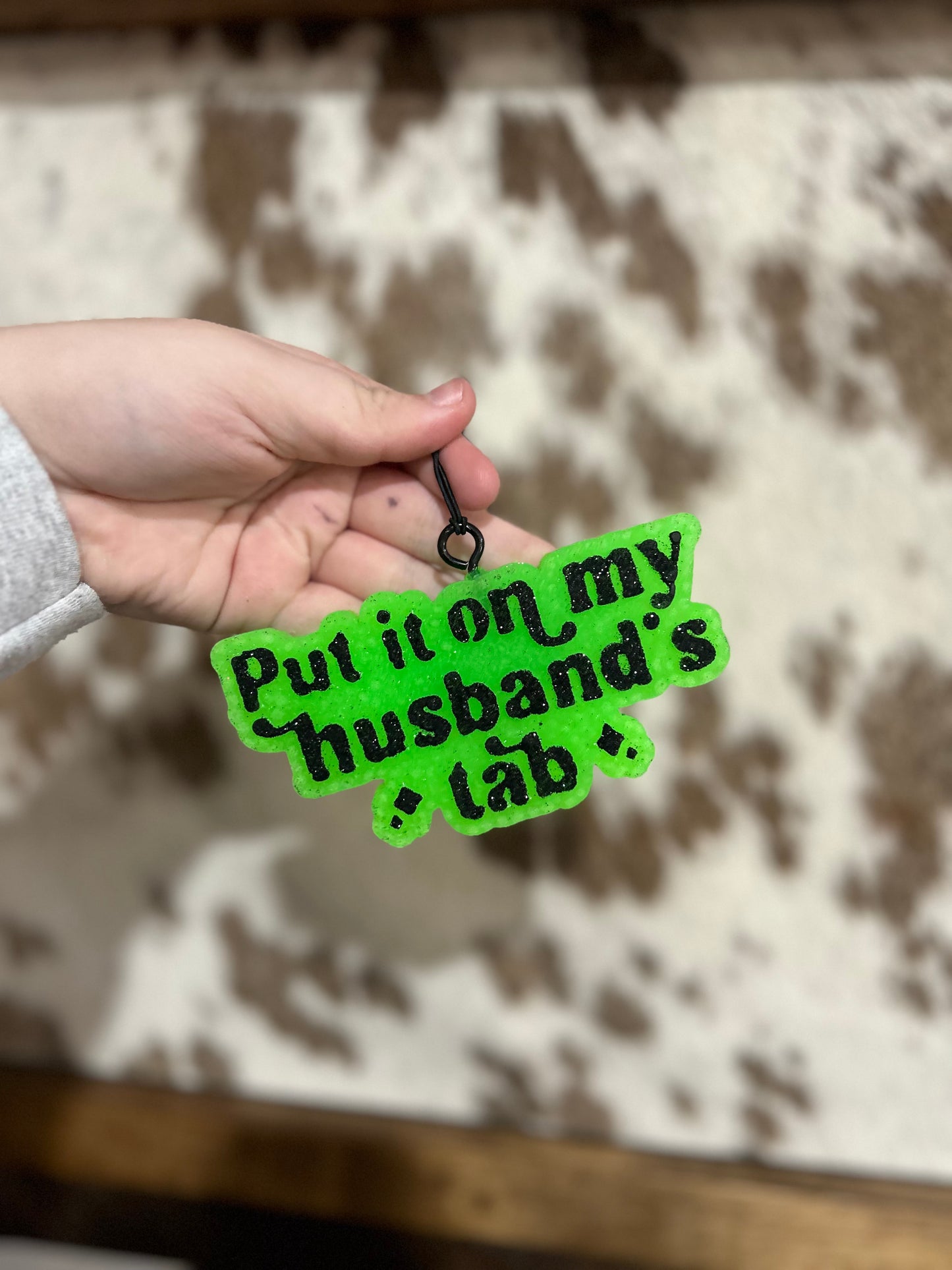 Neon Green Put It On My Husbands Tab Freshie- Winter Apple