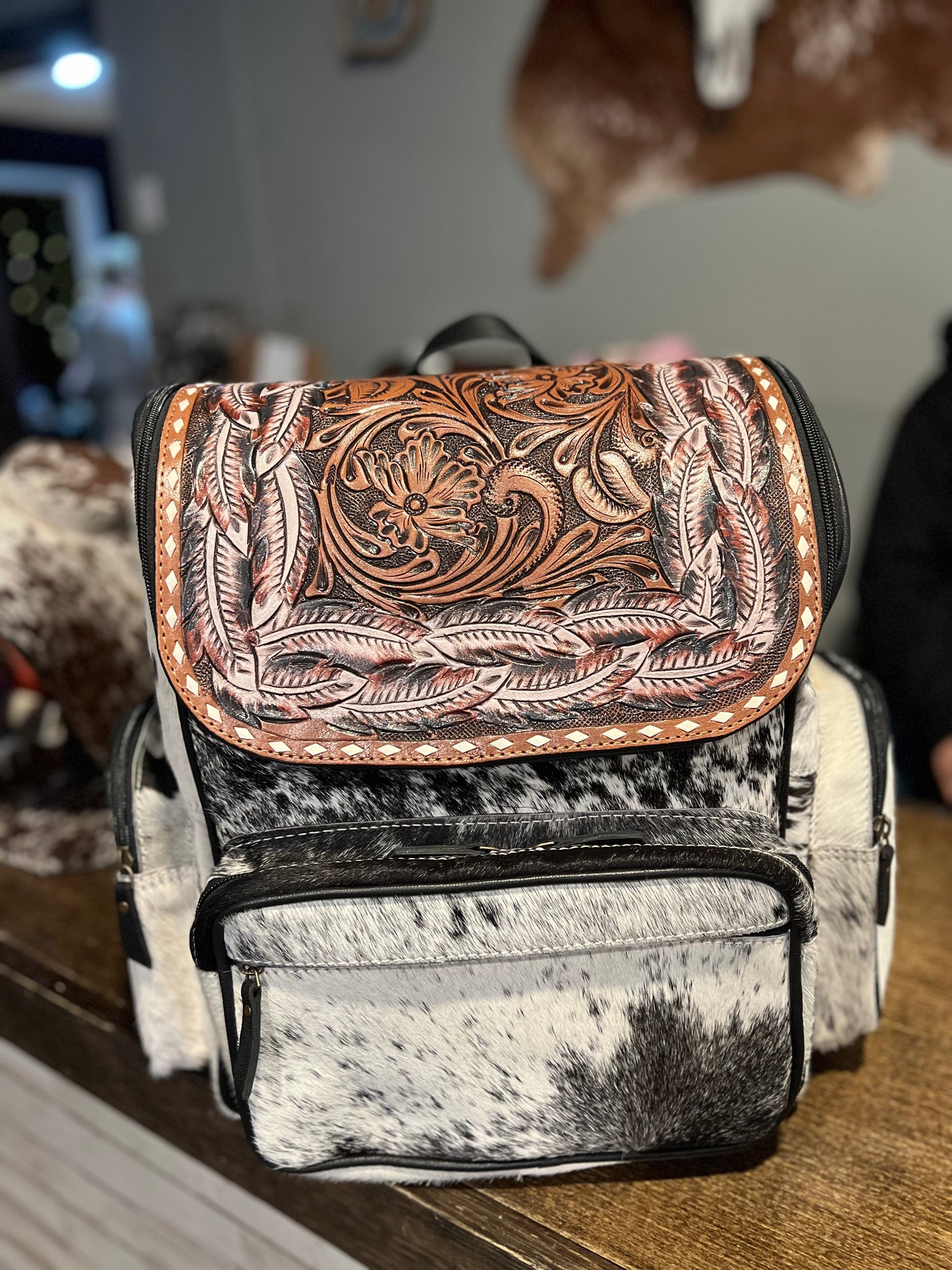 Feathers Tooled Backpack / Diaper Bag