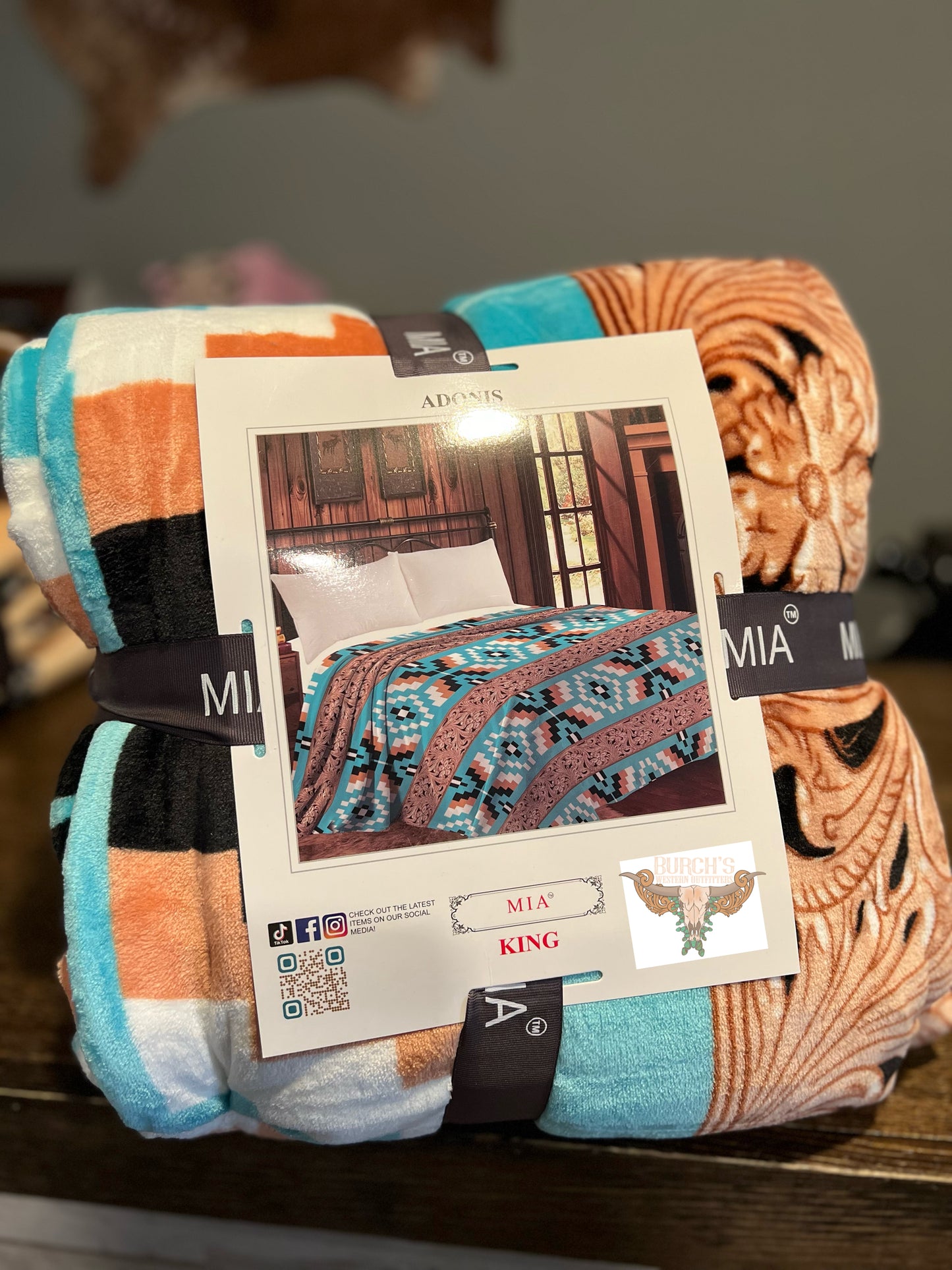 Turquoise Tooled King Size Blanket