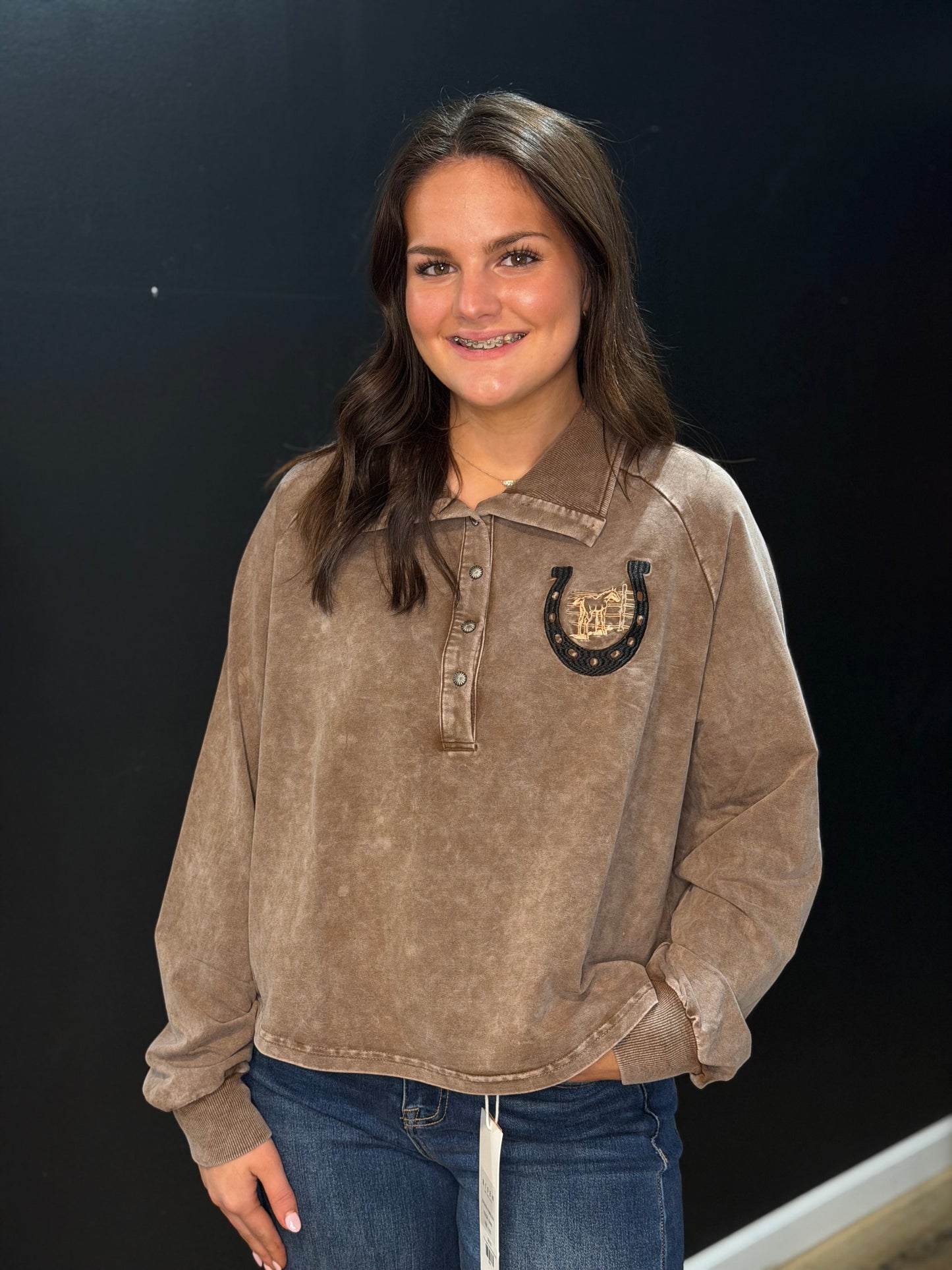 Kentucky Horses Embroidery Concho Pullover