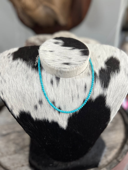 Turquoise Beaded 16” 4MM Faux Necklace
