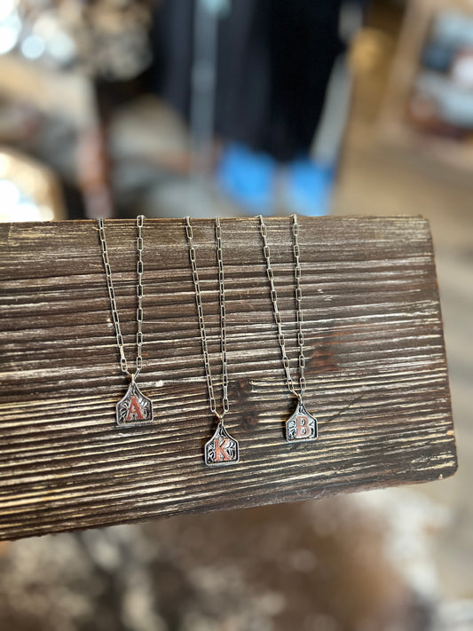 Cow Tag Initial Necklace