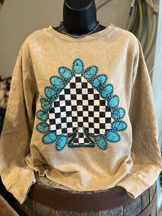 Checkered Spade Slight Crop Sweatshirt