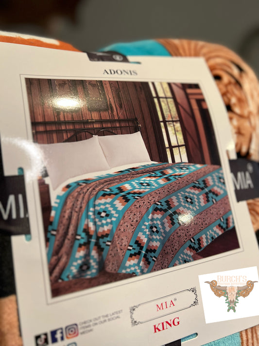 Turquoise Tooled King Size Blanket