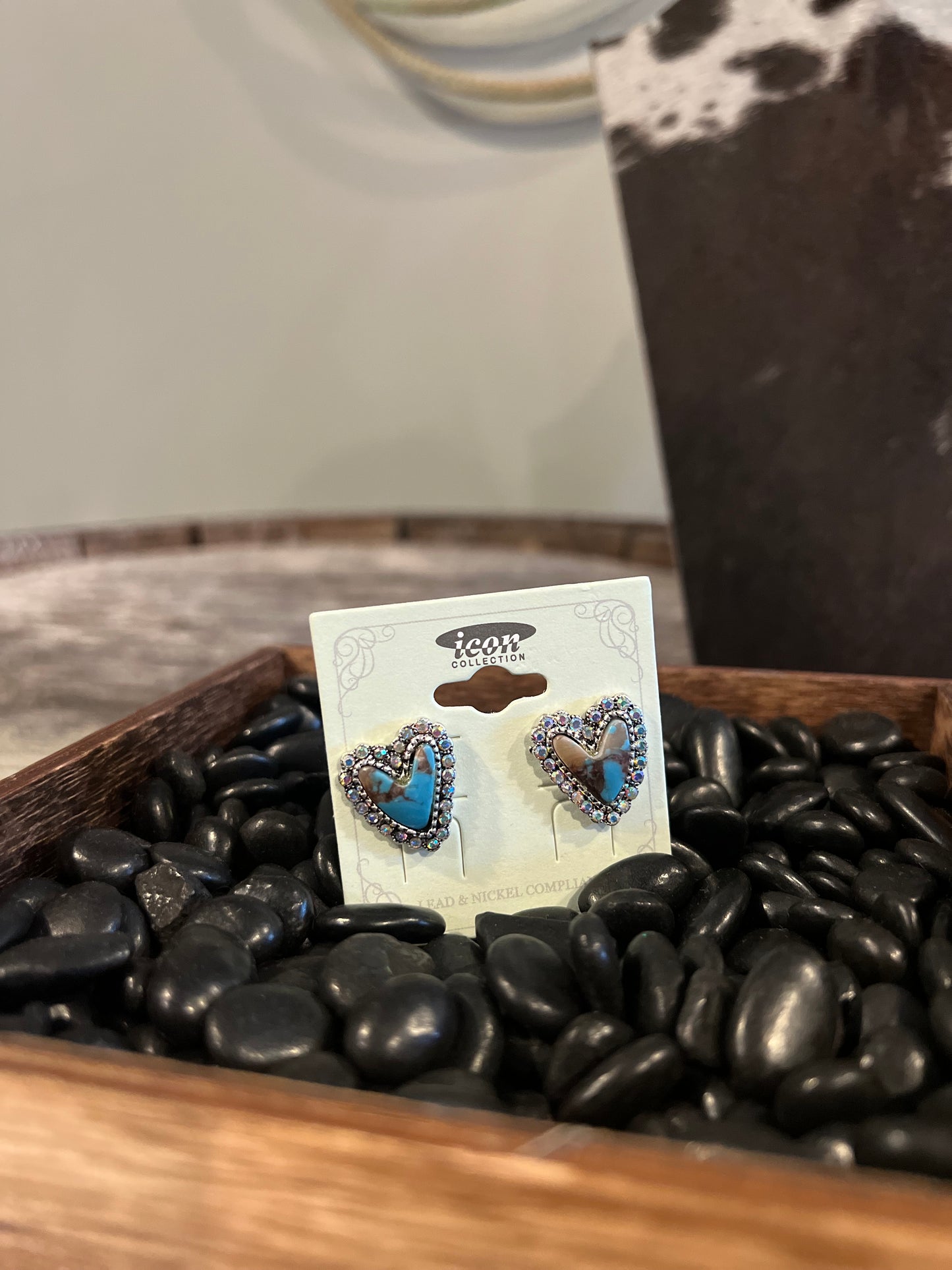 Heart Faux Turquoise Studs