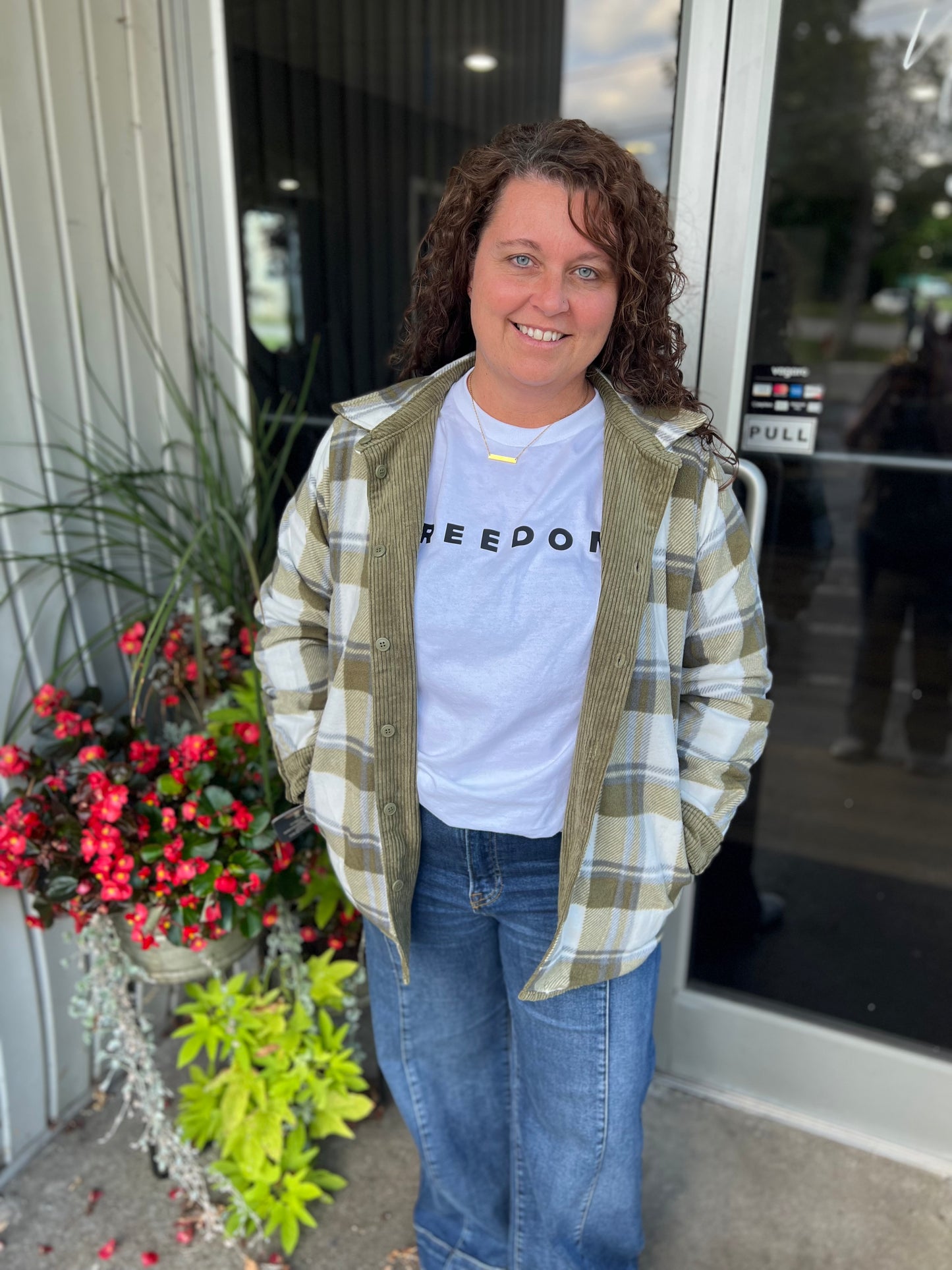 Olive Corduroy Reversible Plaid Shacket