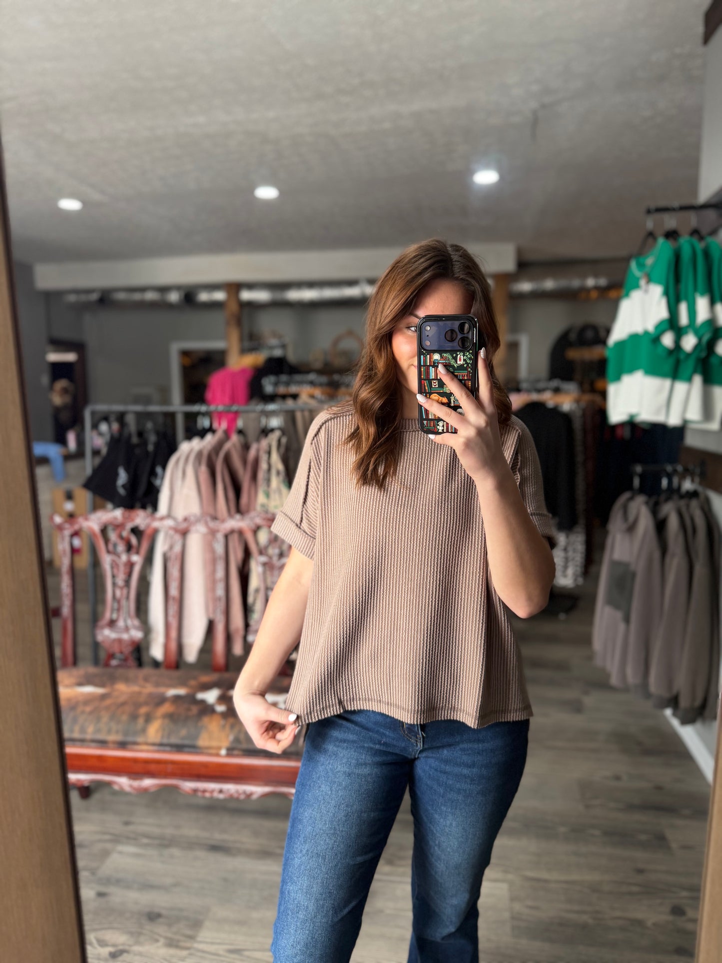 Mocha Ribbed Flowy Top