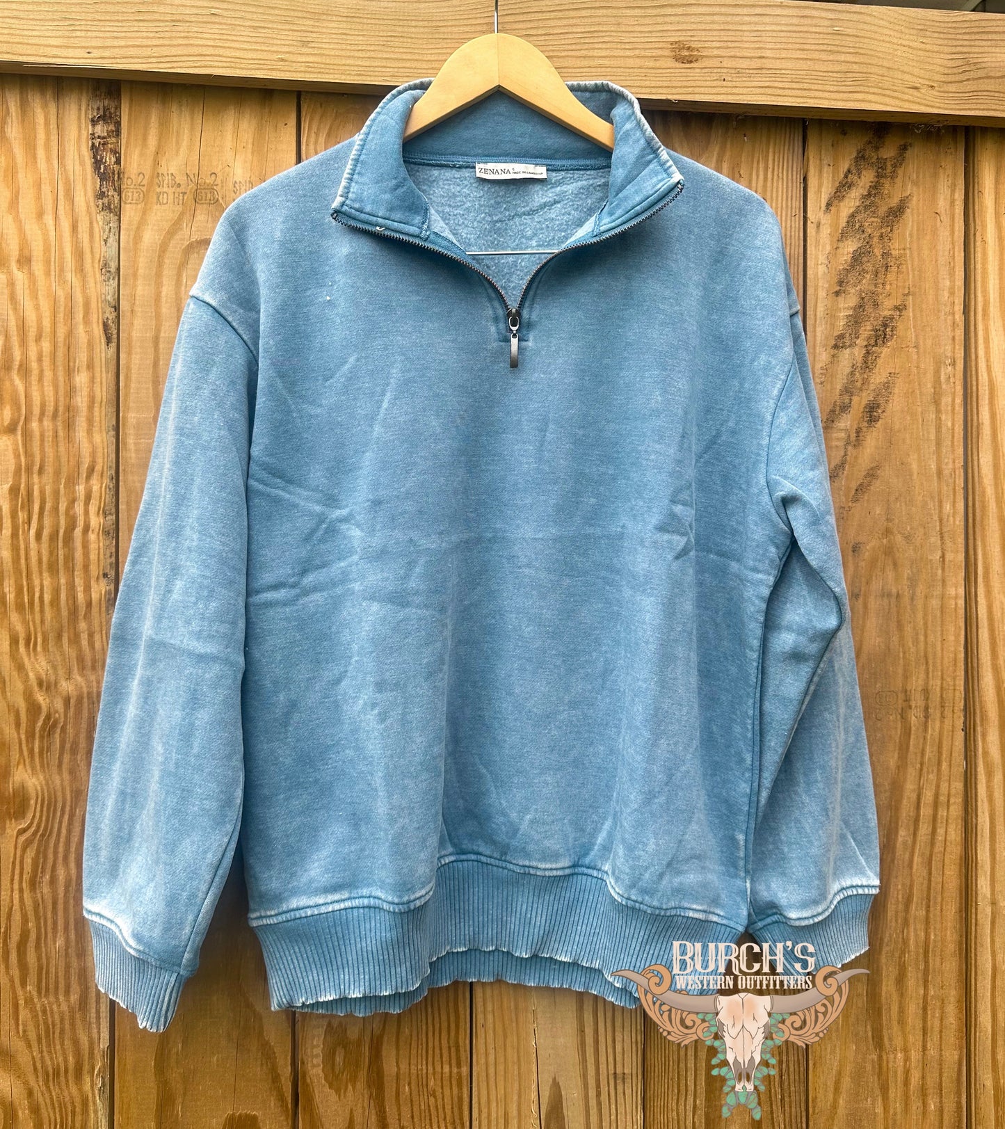 Blue Jean Mineral Wash Quarter Zip
