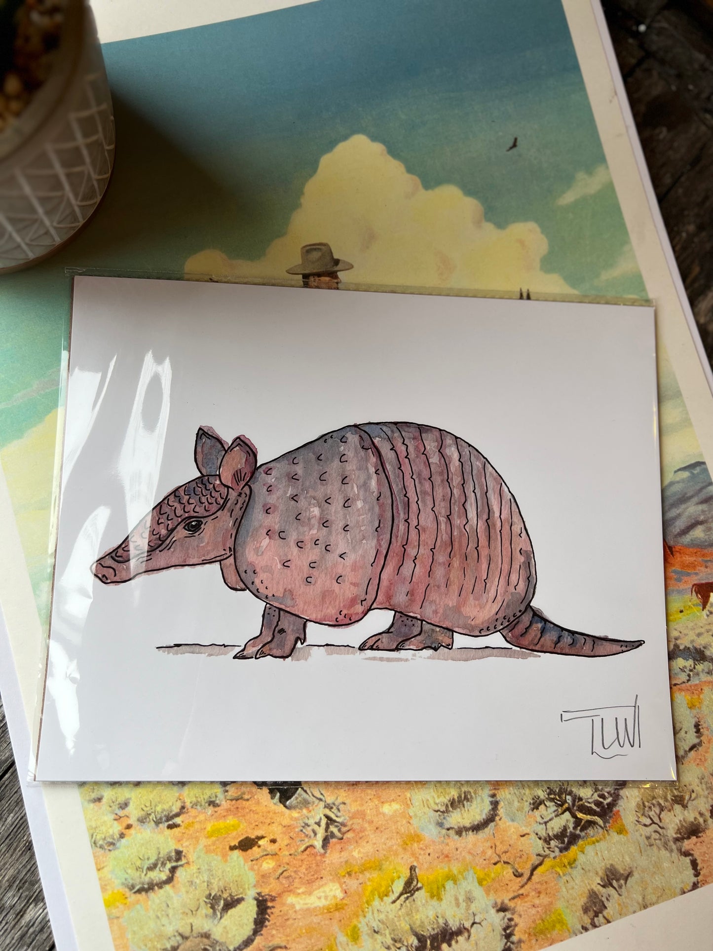 Armadillo Watercolor Print