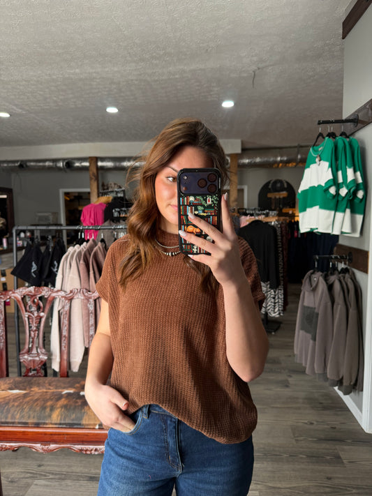Brown Soft Short Sleeve Sweater