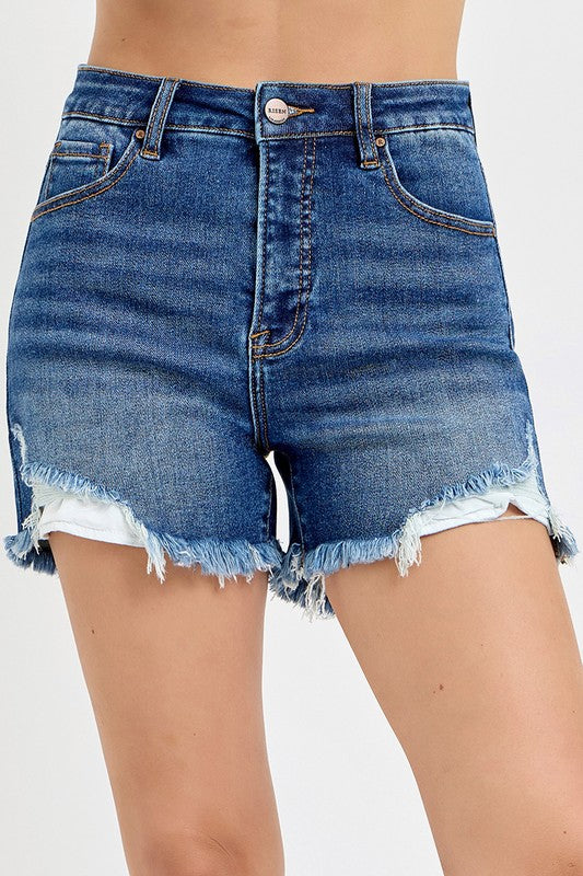 High Rise Dark Wash Risen Shorts