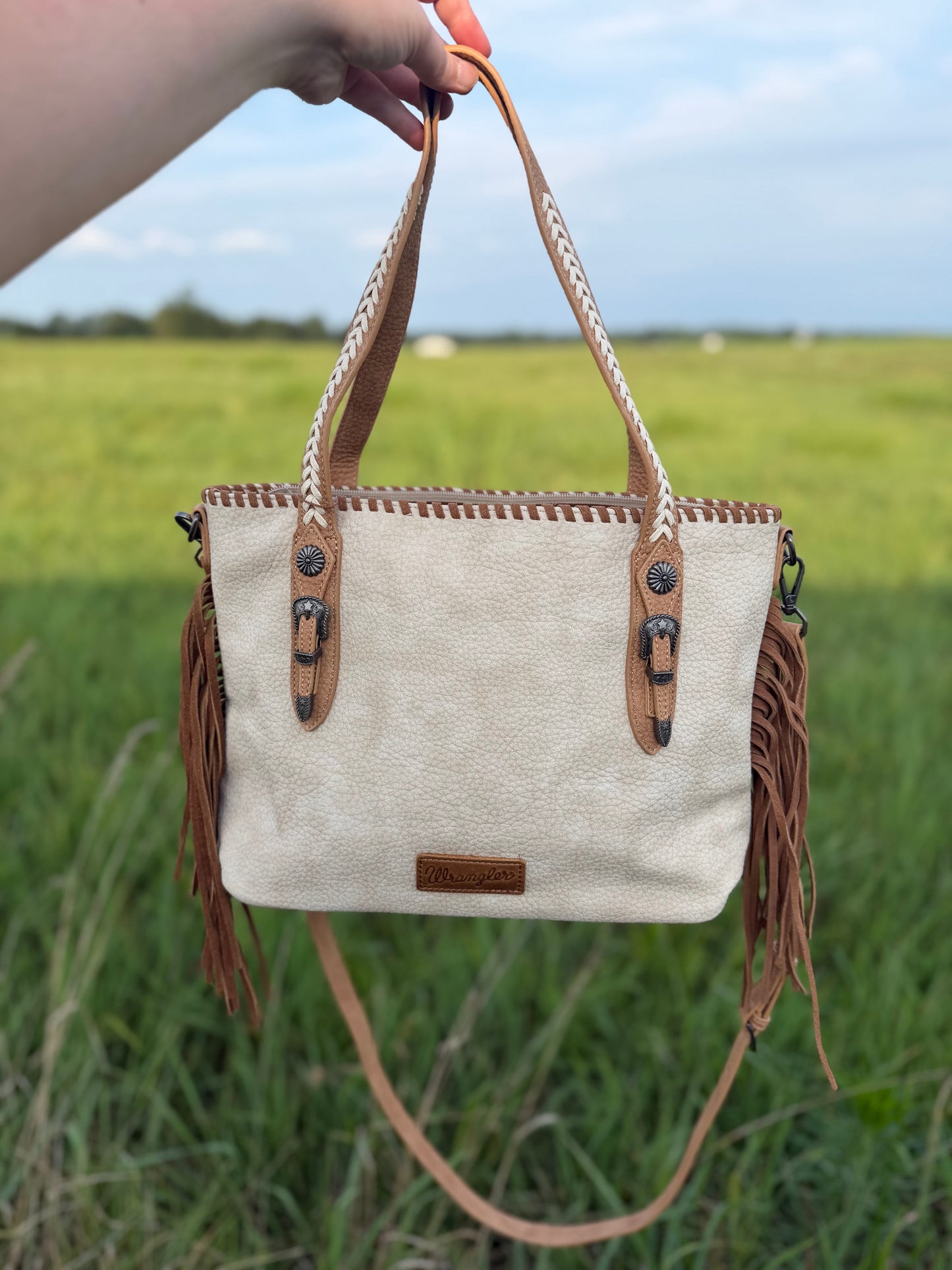 Wrangler Braided Tassel Tote - Tan
