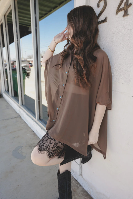 Chocolate Sheer Flowy Top