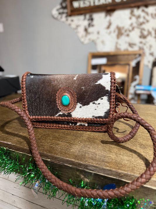 Cowhide Turquoise Braided Crossbody