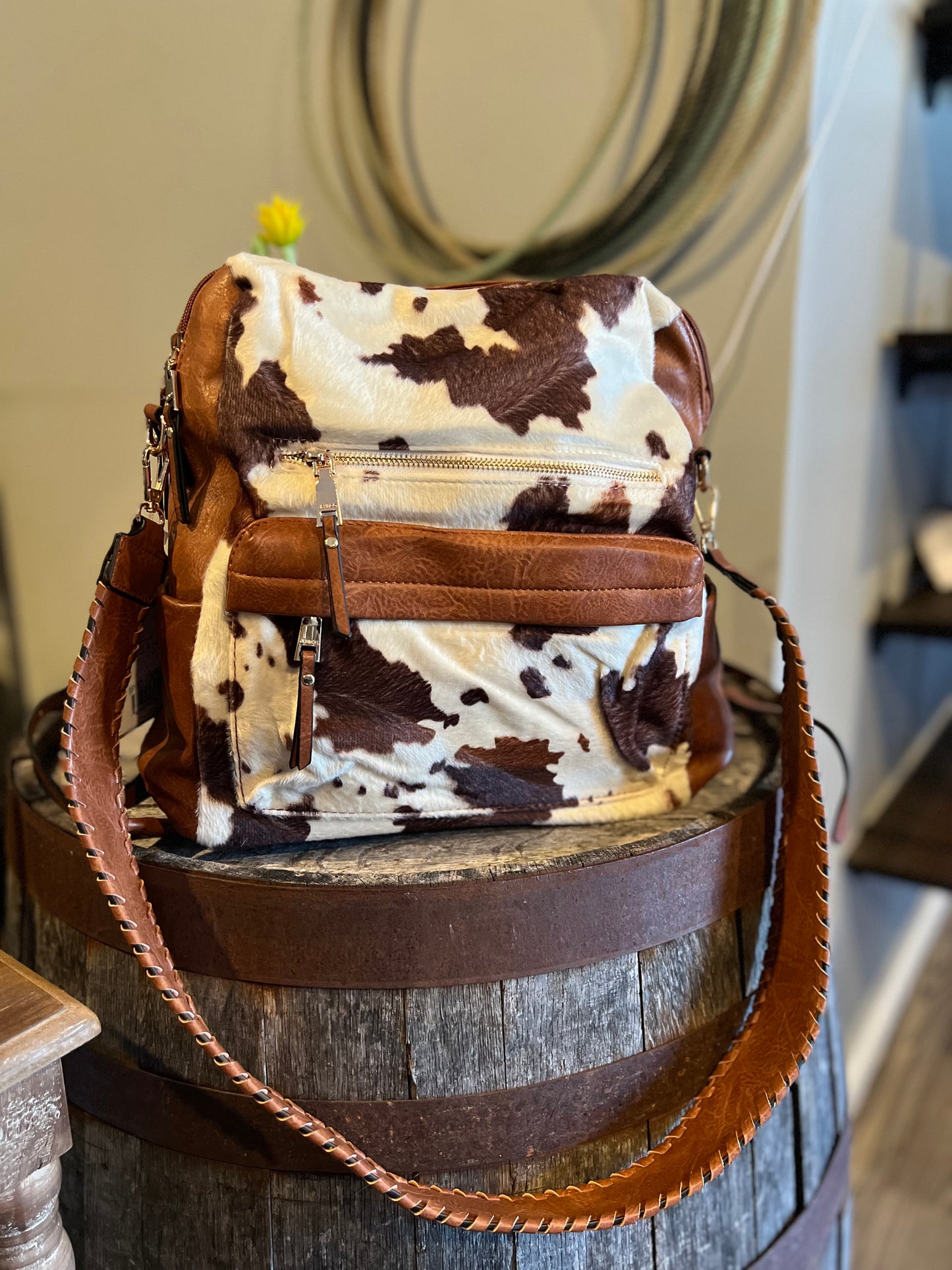 The Amelia Cow Backpack Crossbody