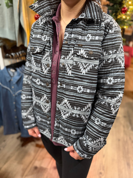 Black Aztec Printed Quilted Jacket