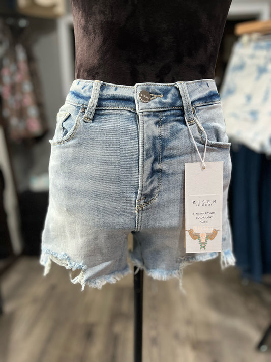 Light / White Washed Denim Risen Shorts