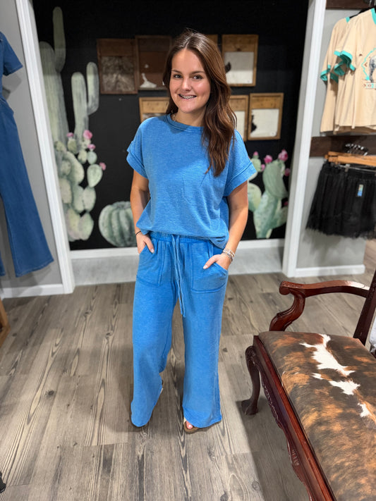 Ocean Blue Mineral Wash Pant Set