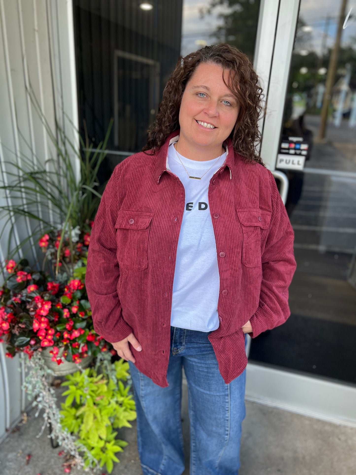 Burgundy Corduroy Reversible Plaid Shacket